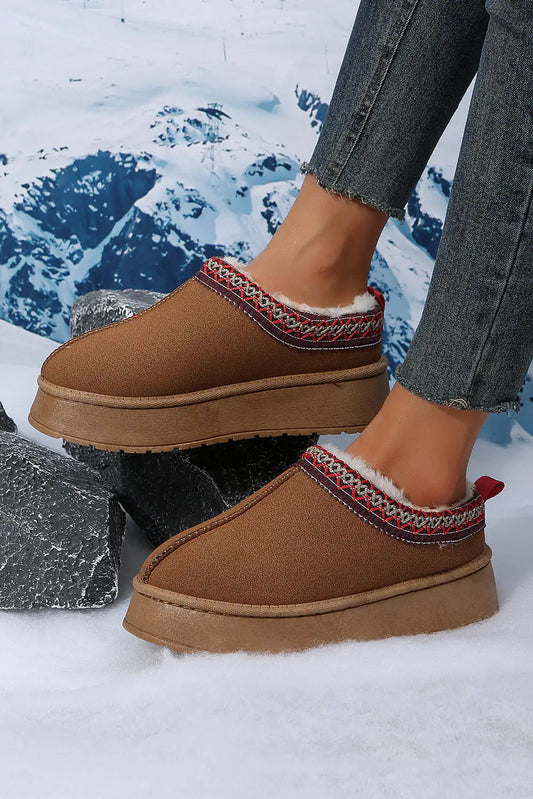 Chestnut Suede Print Plush Lined Snow Boots