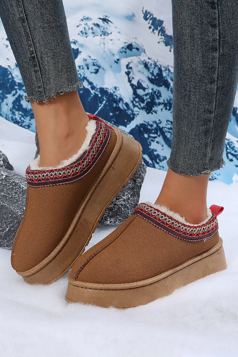 Chestnut Suede Print Plush Lined Snow Boots